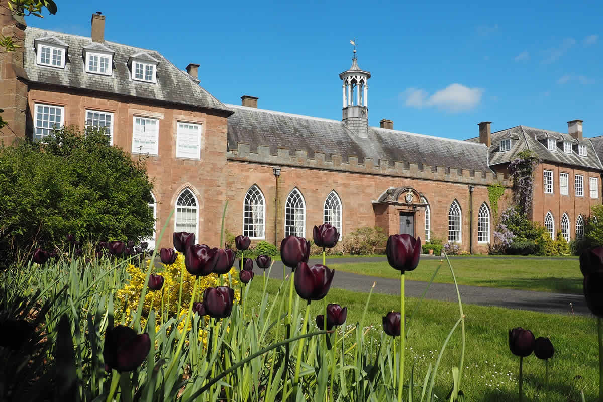 Hartlebury Castle gardens and entrance.