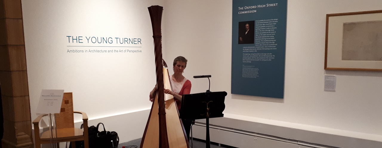 Harpist plays at Museum After Hours.