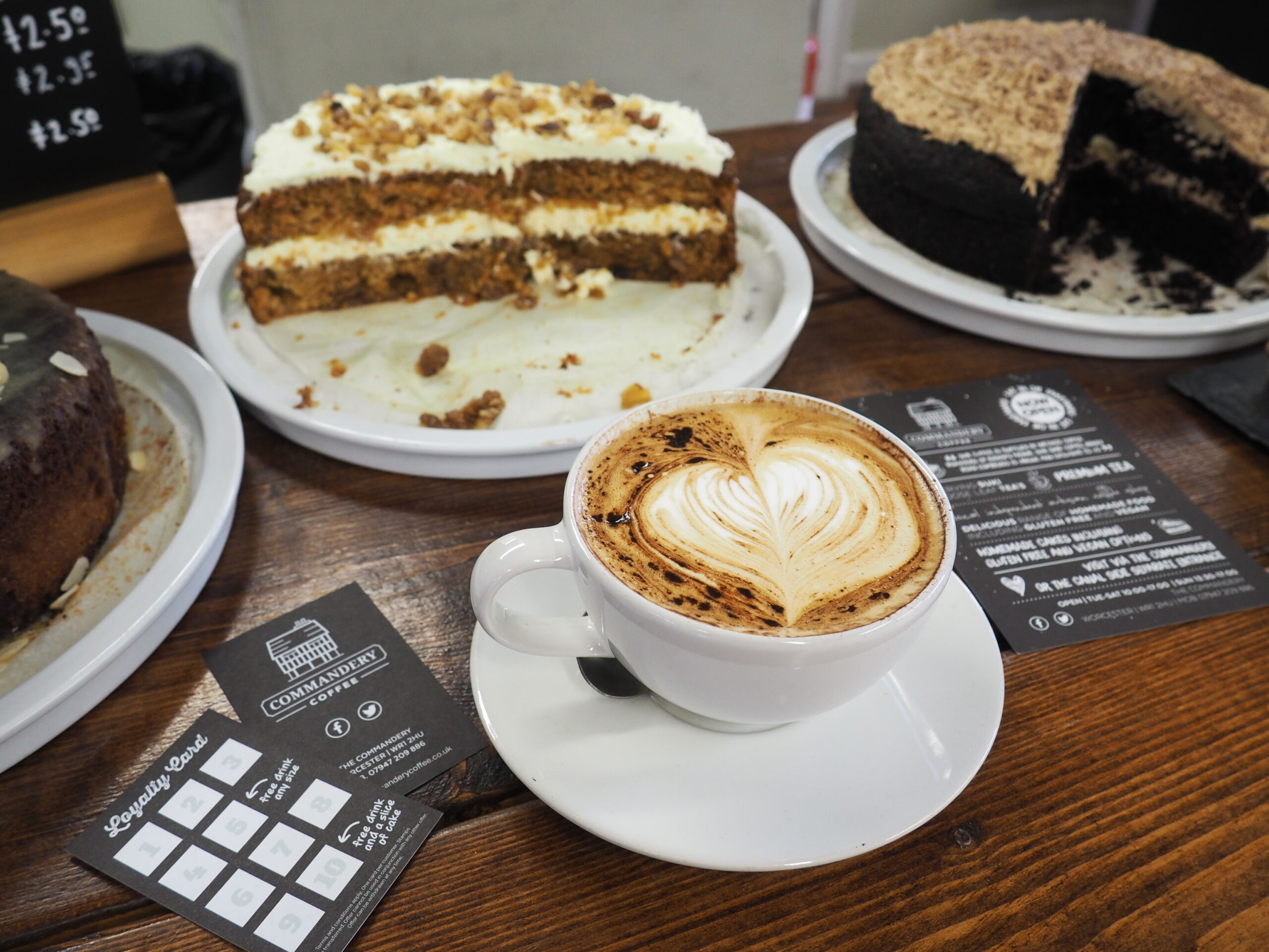 A photo of coffee and cake in Commandery Coffee cafe.