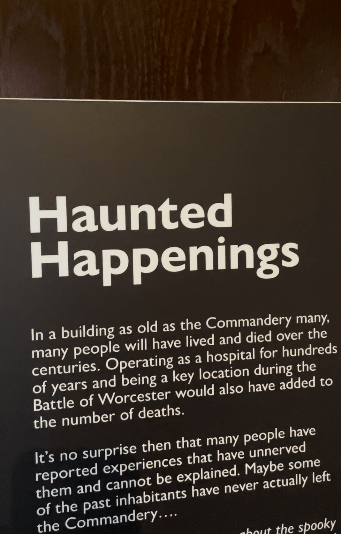 A photo showing a section of an information panel titled "Haunted Happenings".