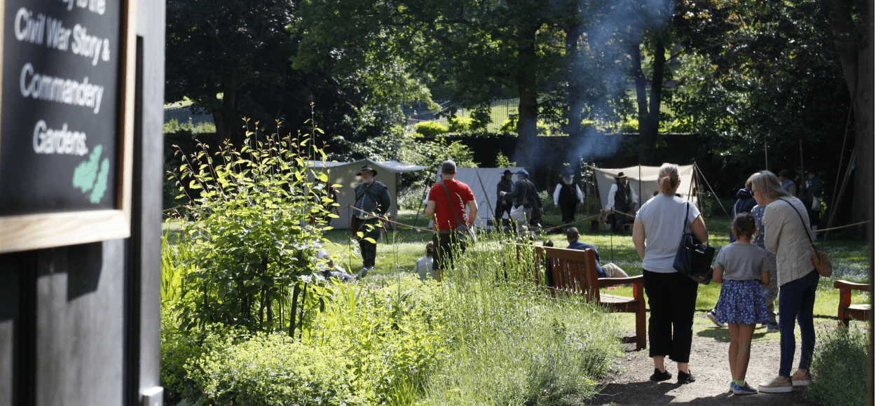 A photo of The Commandery's garden during a Living History event.