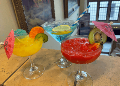 Museum After Hours - a photo of 3 cocktails on the balcony at Worcester City Art Gallery and Museum.