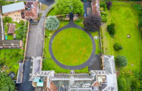 A photo showing Hartlebury Castle from above.